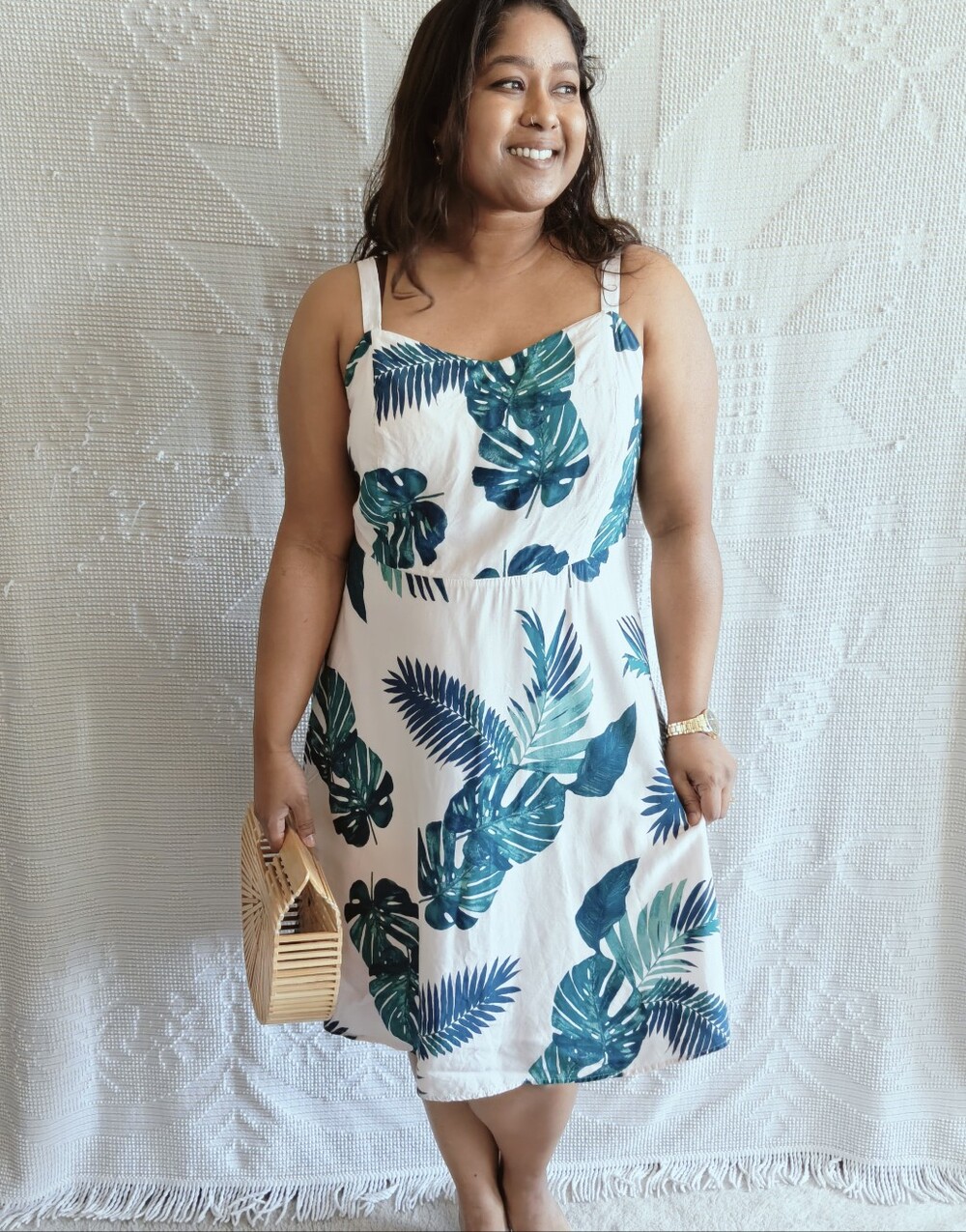 Old Navy Fit & Flare Tropical Cami Dress Plus Size 2X Monstera Palm Leaf Lined